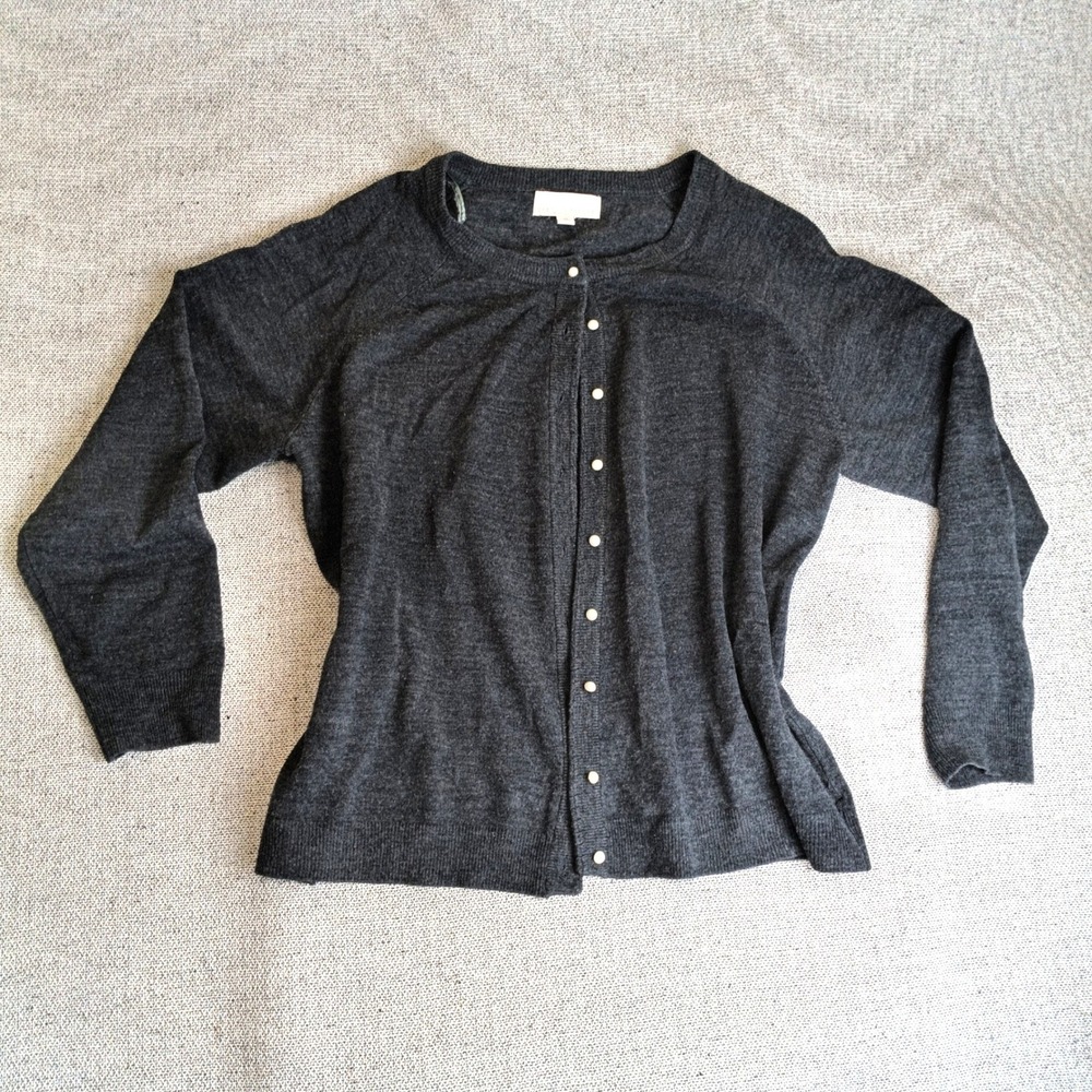 Carolyn Taylor Cardigan Woman 2X Gray Excellent Pearl Button Knit Sweater